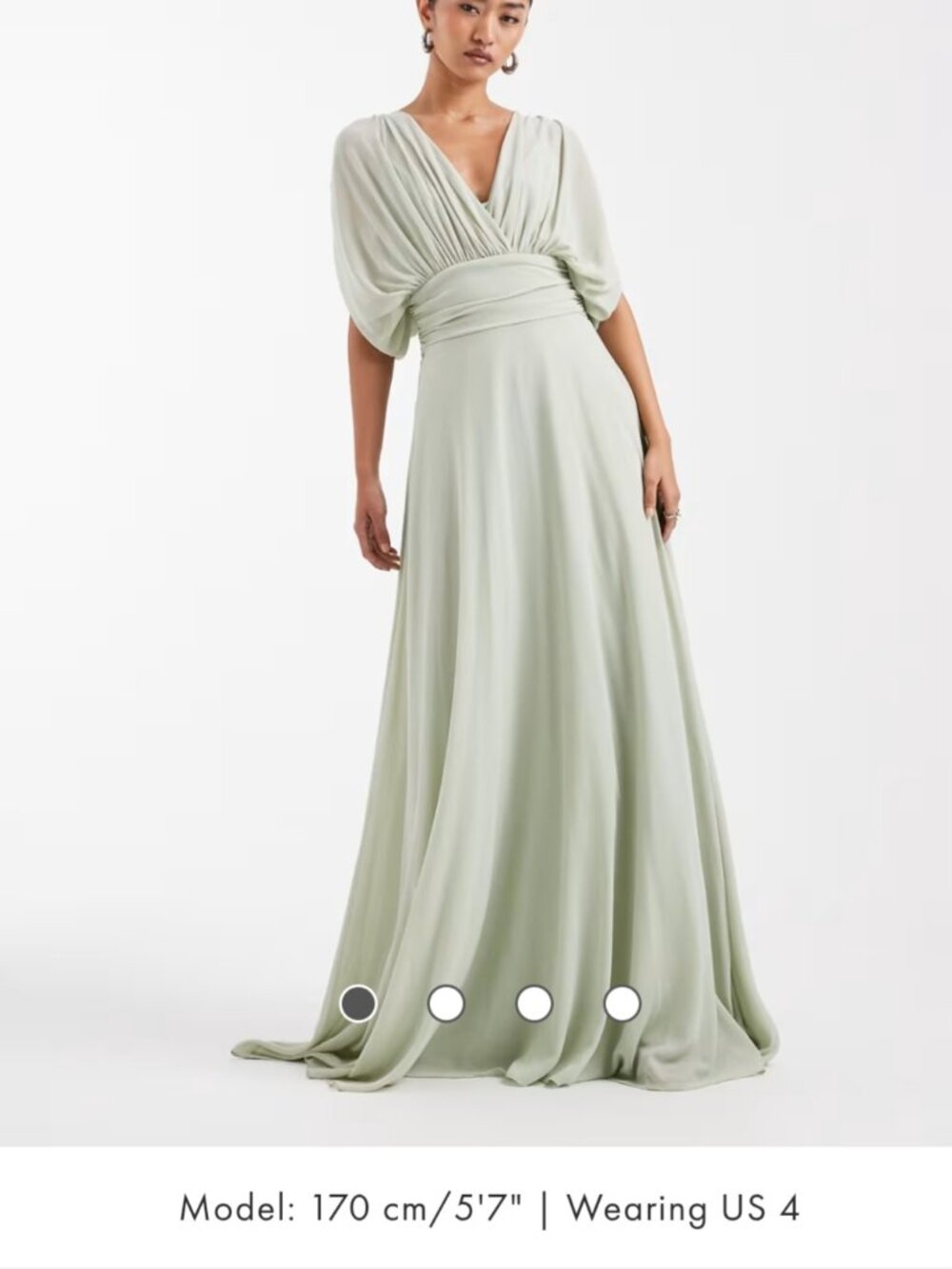 ASOS TFNC bridesmaid pleated chiffon maxi dress in green